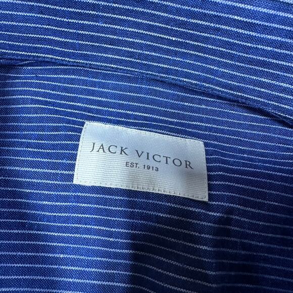 Jack Victor NWT Blue White Striped Thornhill Linen Cotton Dress Shirt Size 2XL - Picture 3 of 10